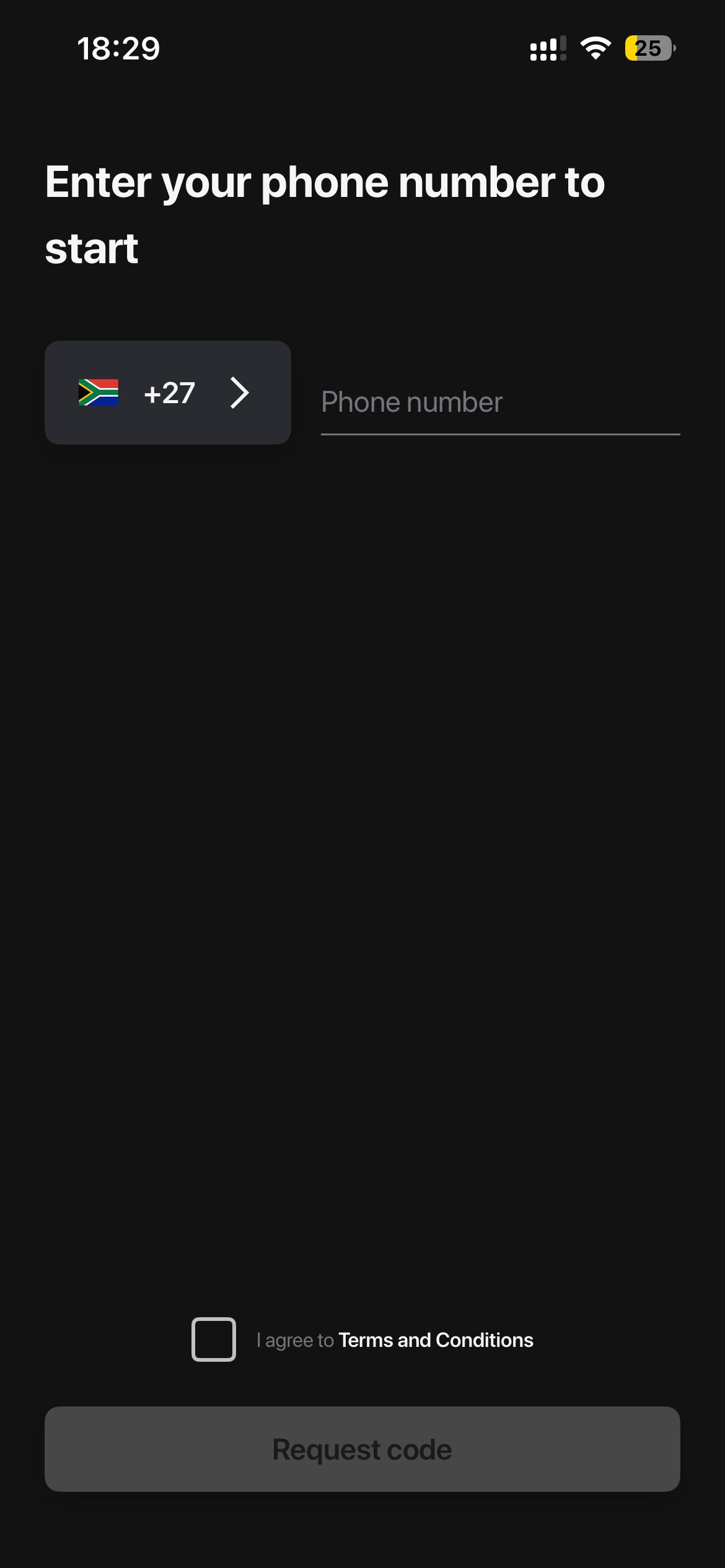 Driva phone number registration screen